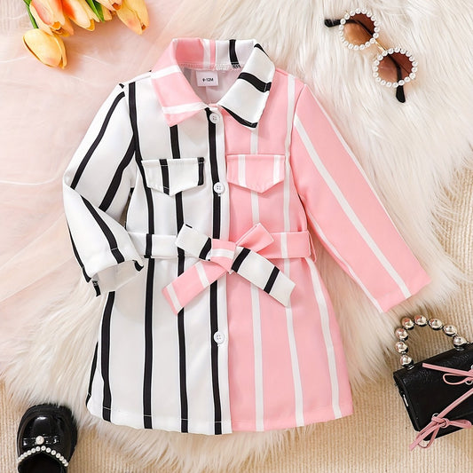 Baby Girls Striped Block Shirt Cardigan Dress