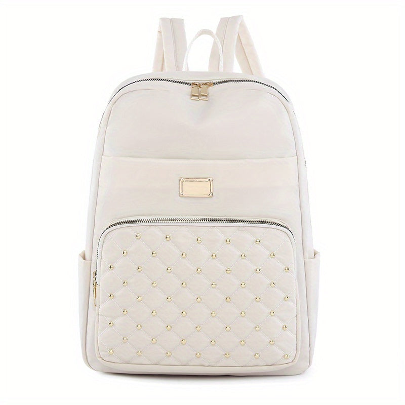 Studded Decor Backpack Quilted Schoolbag Lightweight Travel Daypack