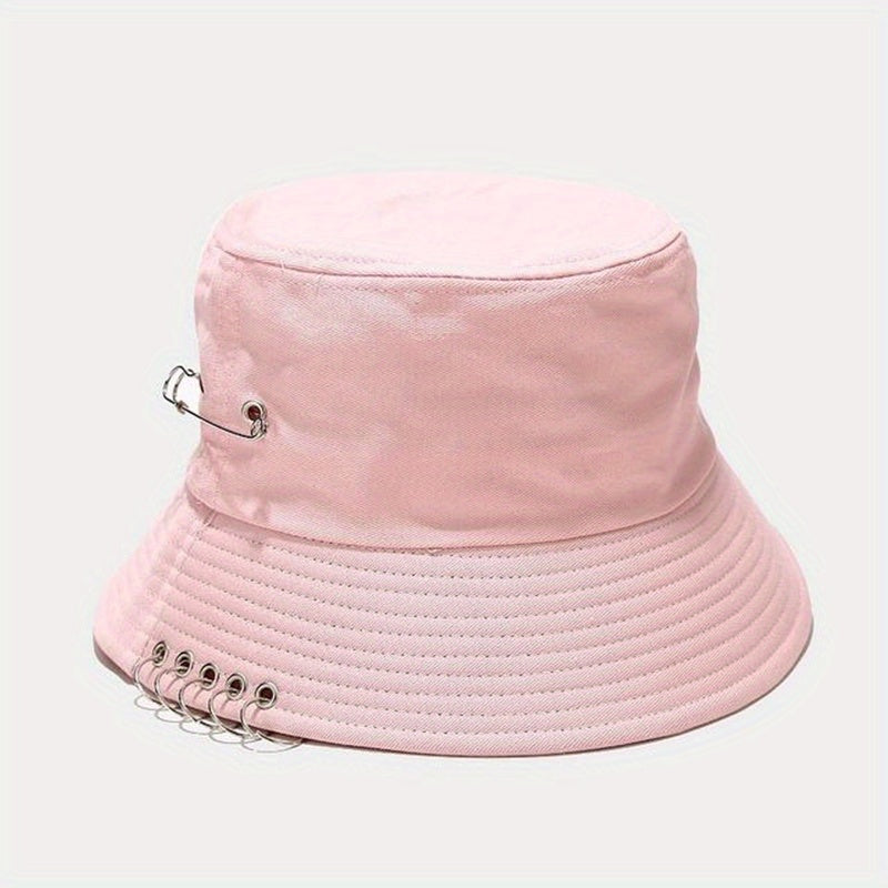 Hip Hop Couple Bucket Hat Unisex Ring Decor Sunscreen Basin Hat