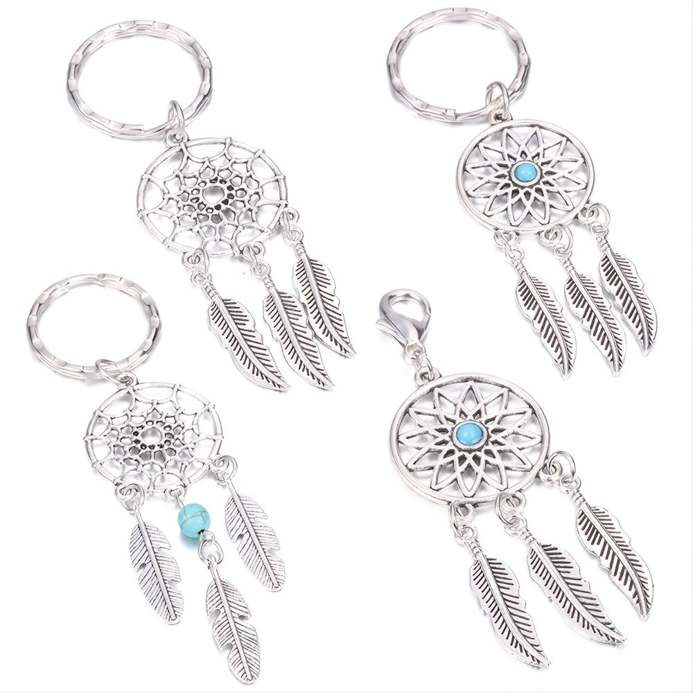 Vintage Turquoise Feather Shape Keychain Western Style Key Chain