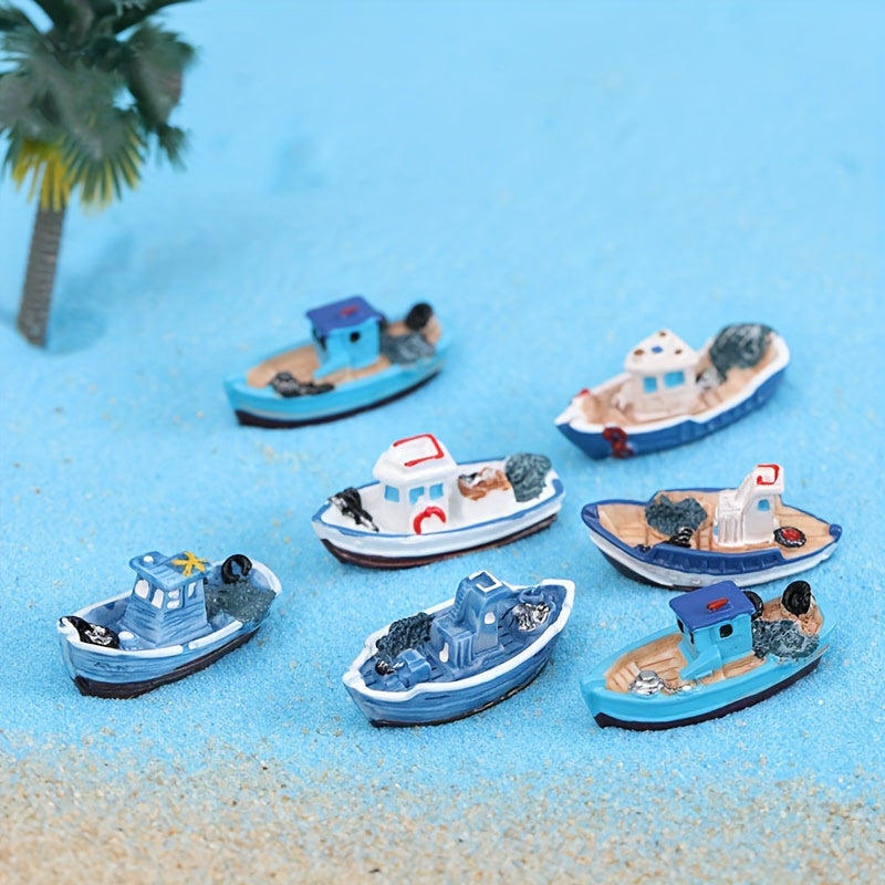 3pcs Mini Fishing Boats Resin Crafts Aquarium Decoration