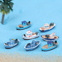 3pcs Mini Fishing Boats Resin Crafts Aquarium Decoration