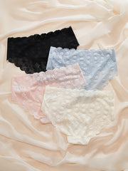 4pcs Lace Briefs Comfy & Breathable Women's Panties