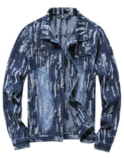 Men's Pattern Denim Jacket Turn-down Collar Chest Collar Jacket