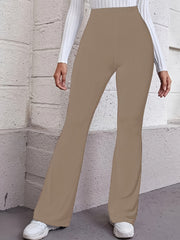  Women's Ribbed High Rise Flared Leg Trousers