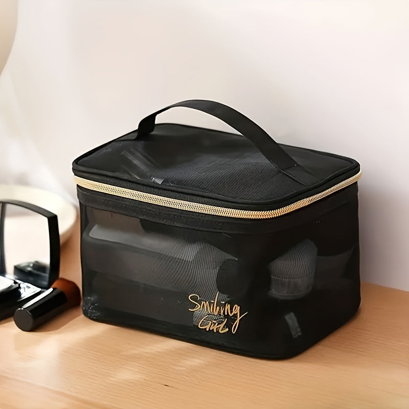 Mesh Clear Travel Toiletry Bag with Zipper & Handle