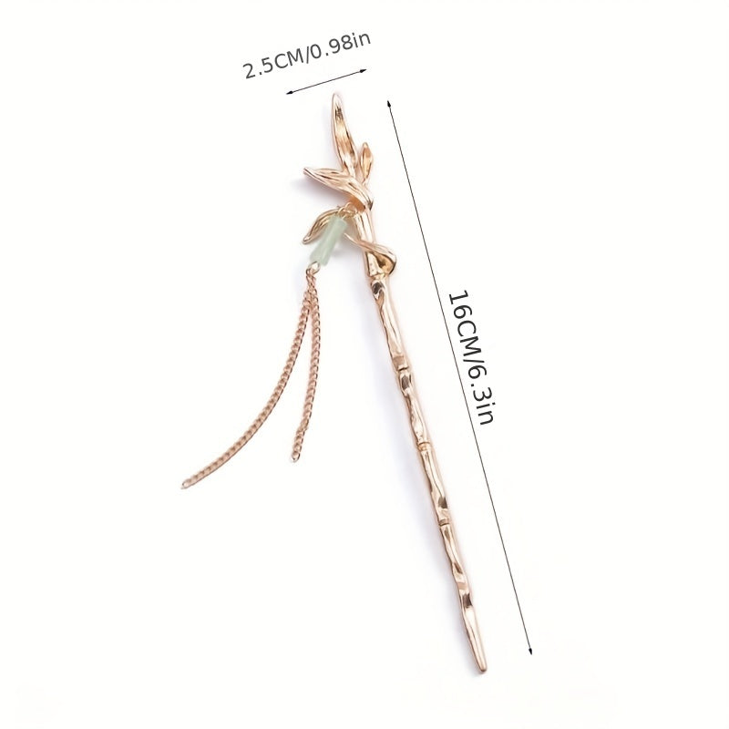 Bamboo Shaped Hair Stick With Chain Tassel Chinese Style Hair Pin