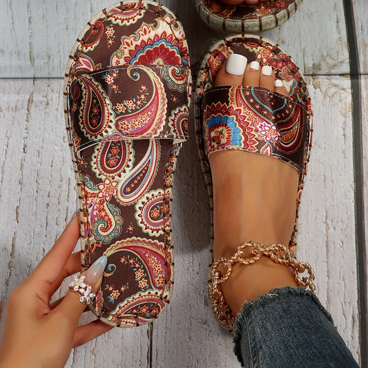 Women's Print Slide Sandals Casual Linen Platform Slippers
