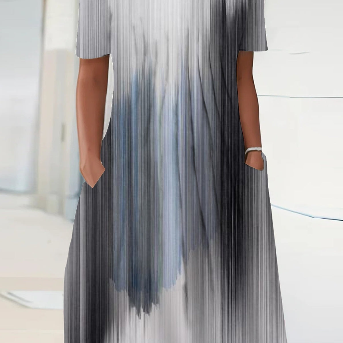  Random Print Short Sleeve Casual Dress with Pockets