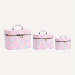 Heart Pattern Makeup Travel Case Cosmetic Organizer Bag with Mirror - 3 Sizes