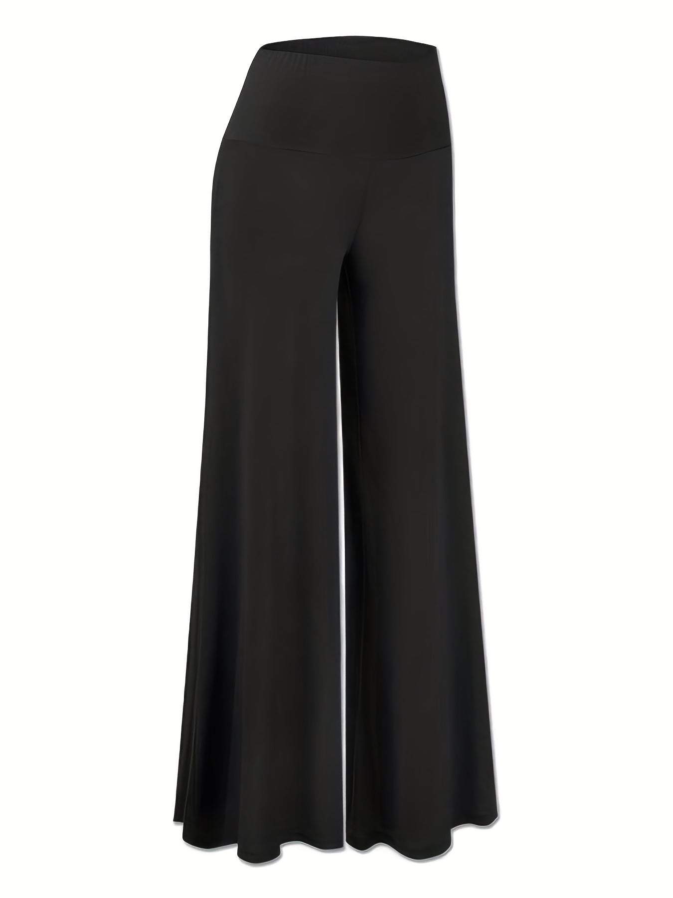  Pants Women's Plus Solid Tummy Control High Rise Wide Leg Trousers