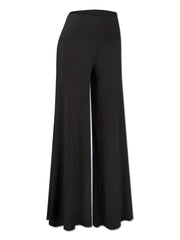  Pants Women's Plus Solid Tummy Control High Rise Wide Leg Trousers