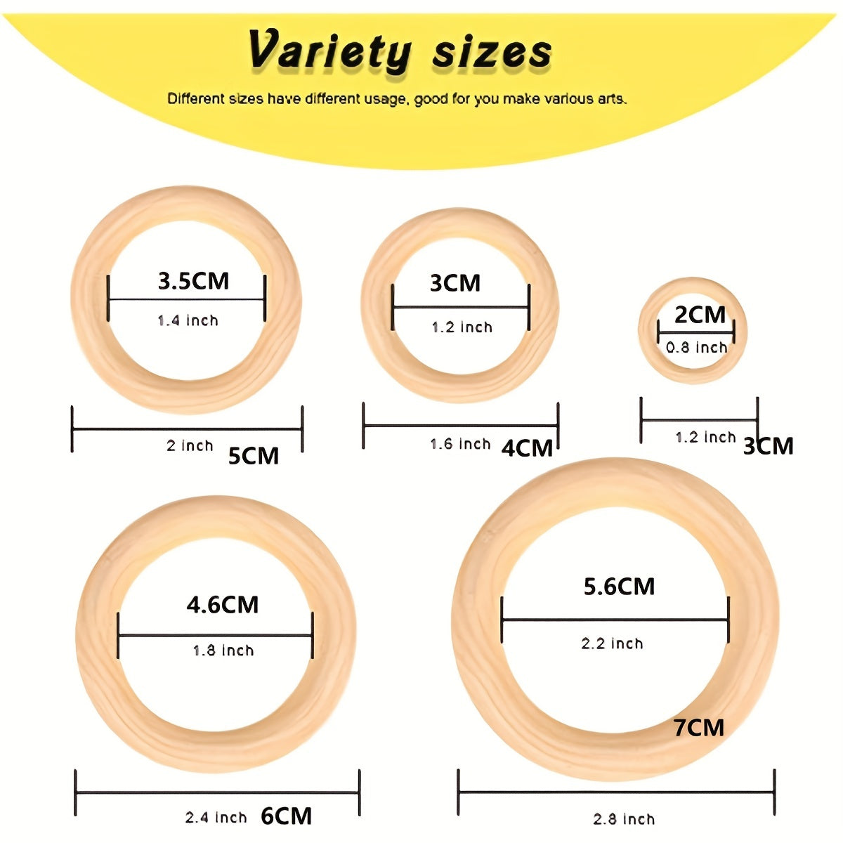 25pcs Unfinished Wooden Rings Crafting Jewelry Making Connectors 5 Sizes