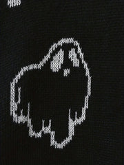 Women's Plus Ghost Pattern Halloween Sweater Long Sleeve Pullover