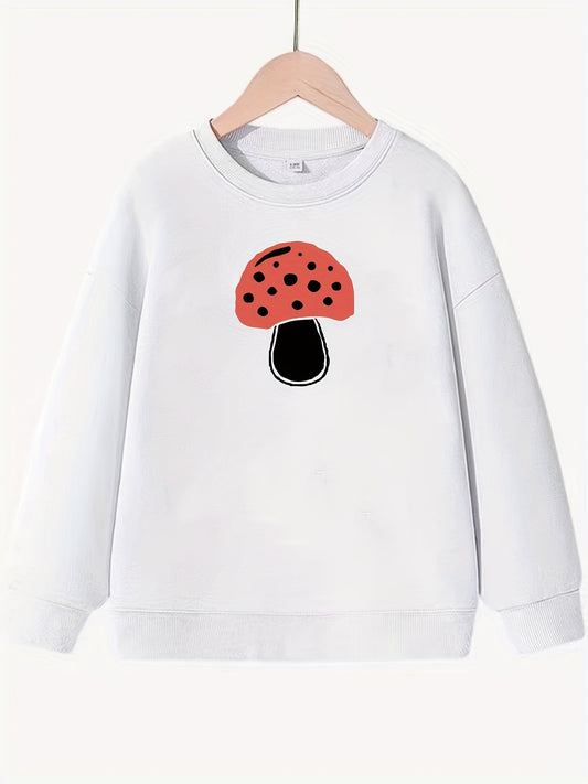 Girls Cartoon Mushroom Graphic Crew Neck Sweatshirt Top
