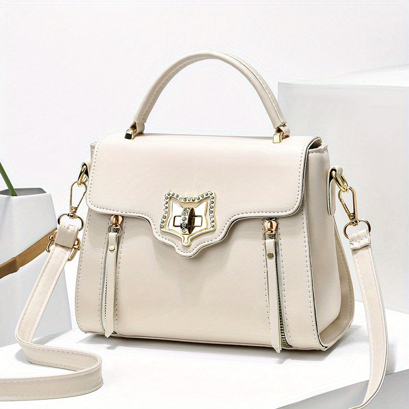 Square Handbag Turn Lock Flap Crossbody Bag