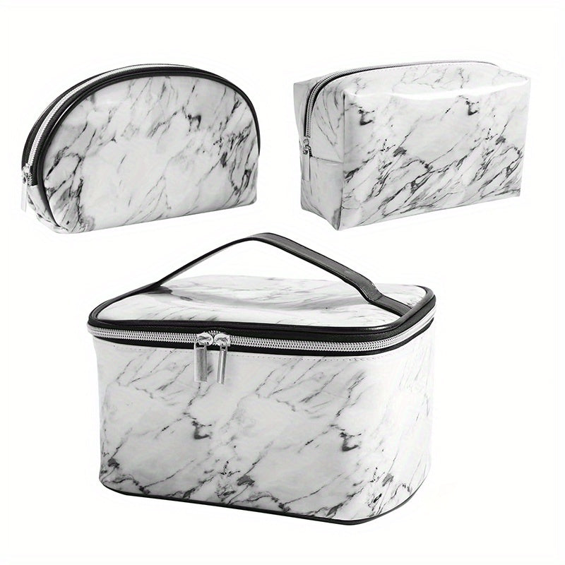 3pcs Large Waterproof Marble Cosmetic Bag Set Organizer Toiletry Bags