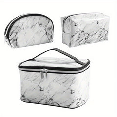3pcs Large Waterproof Marble Cosmetic Bag Set Organizer Toiletry Bags