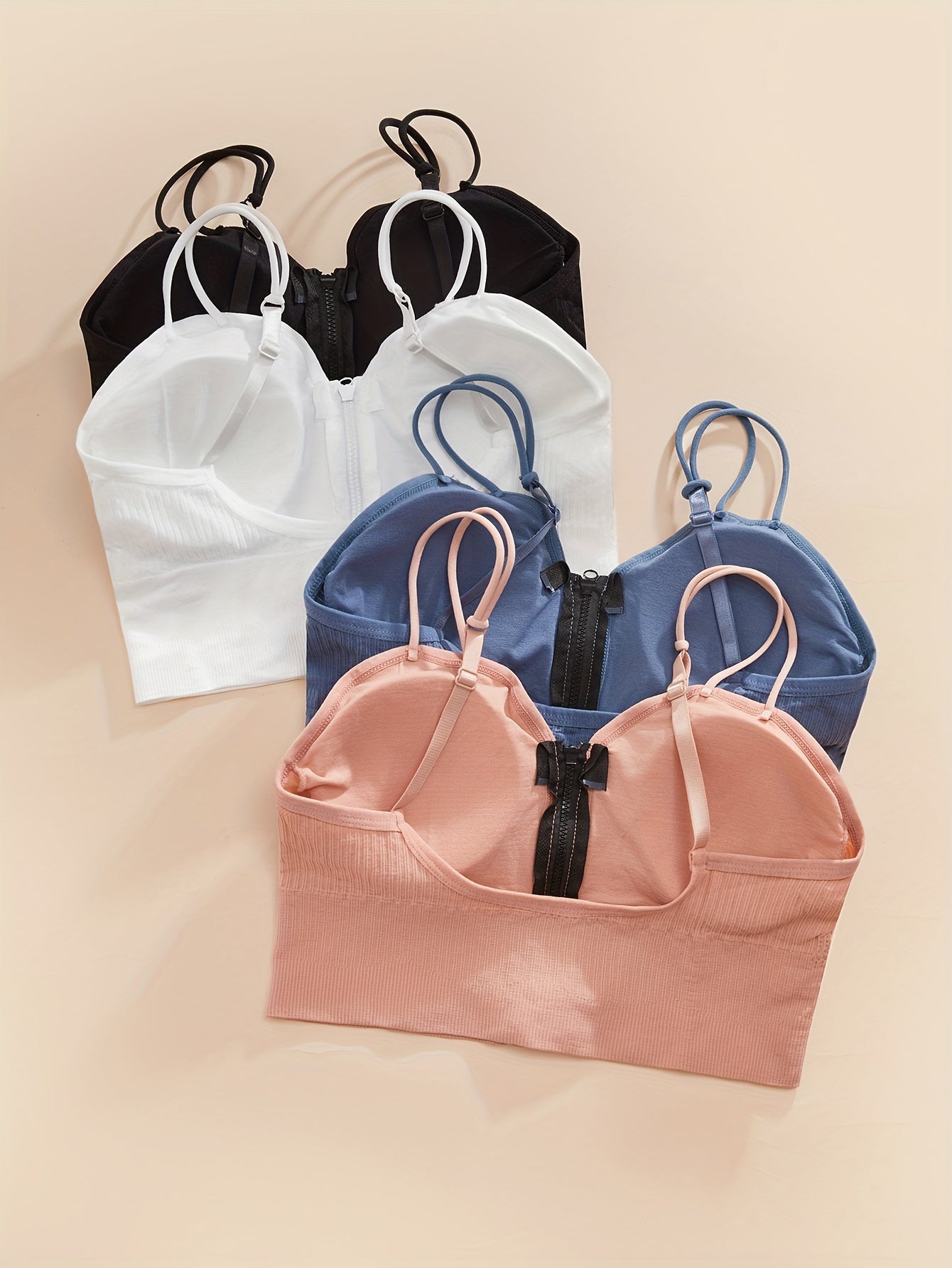 4pcs Wireless Zipper Bras Push Up Lingerie & Underwear