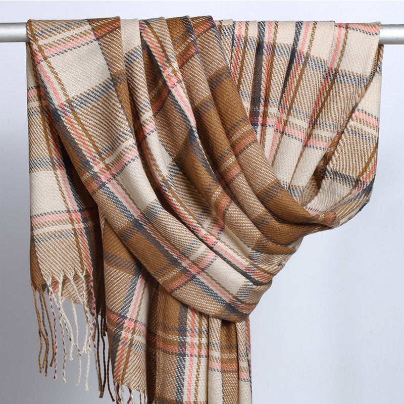 Plaid Tassel Scarf Women's Long Shawl Winter Warm Large Scarf