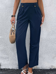 Solid Button High Rise Trousers