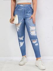 High Waist Ripped Slim Jeggings for Women