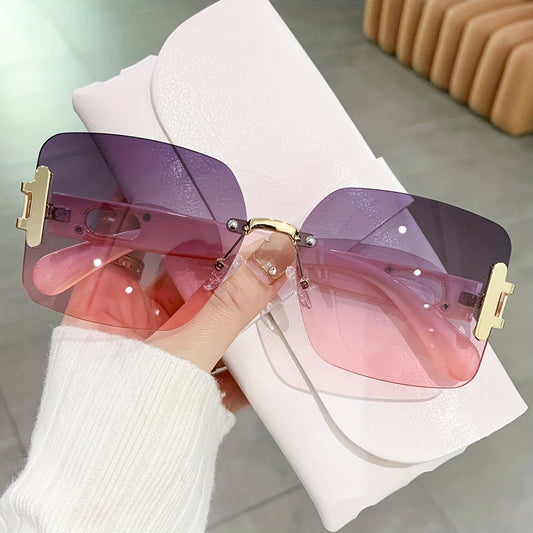 Y2K Rimless Sunglasses Gradient Lens Square Glasses