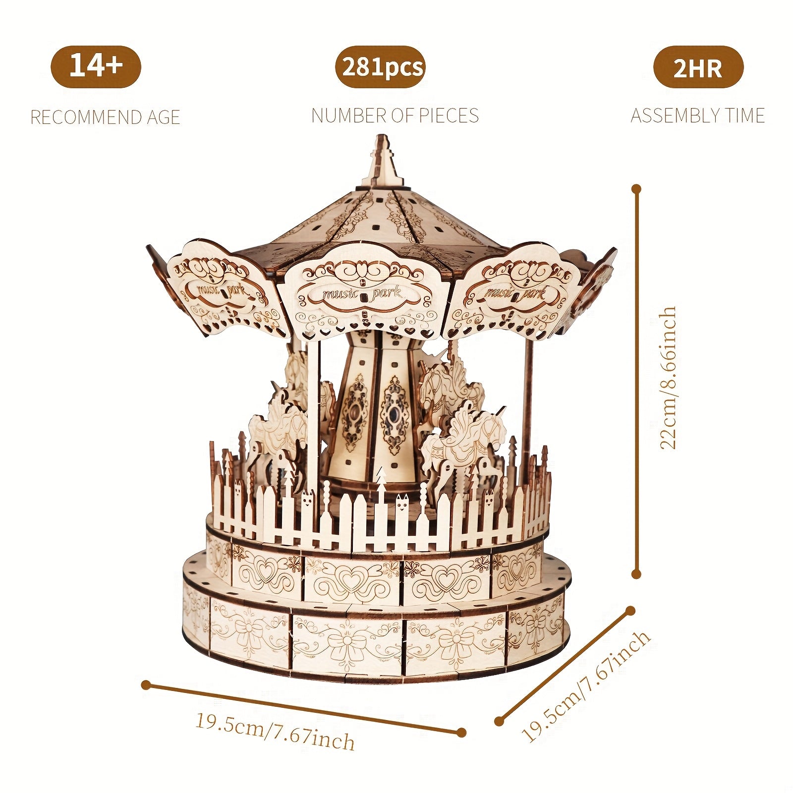 3D Wooden Puzzle Carousel Music Box Festive Christmas Gift