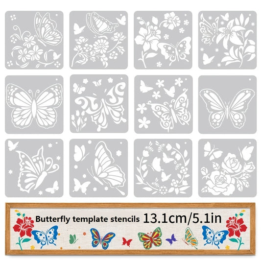 12pcs Butterfly Theme Painting Stencil Wall Sticker DIY Hand painted Template