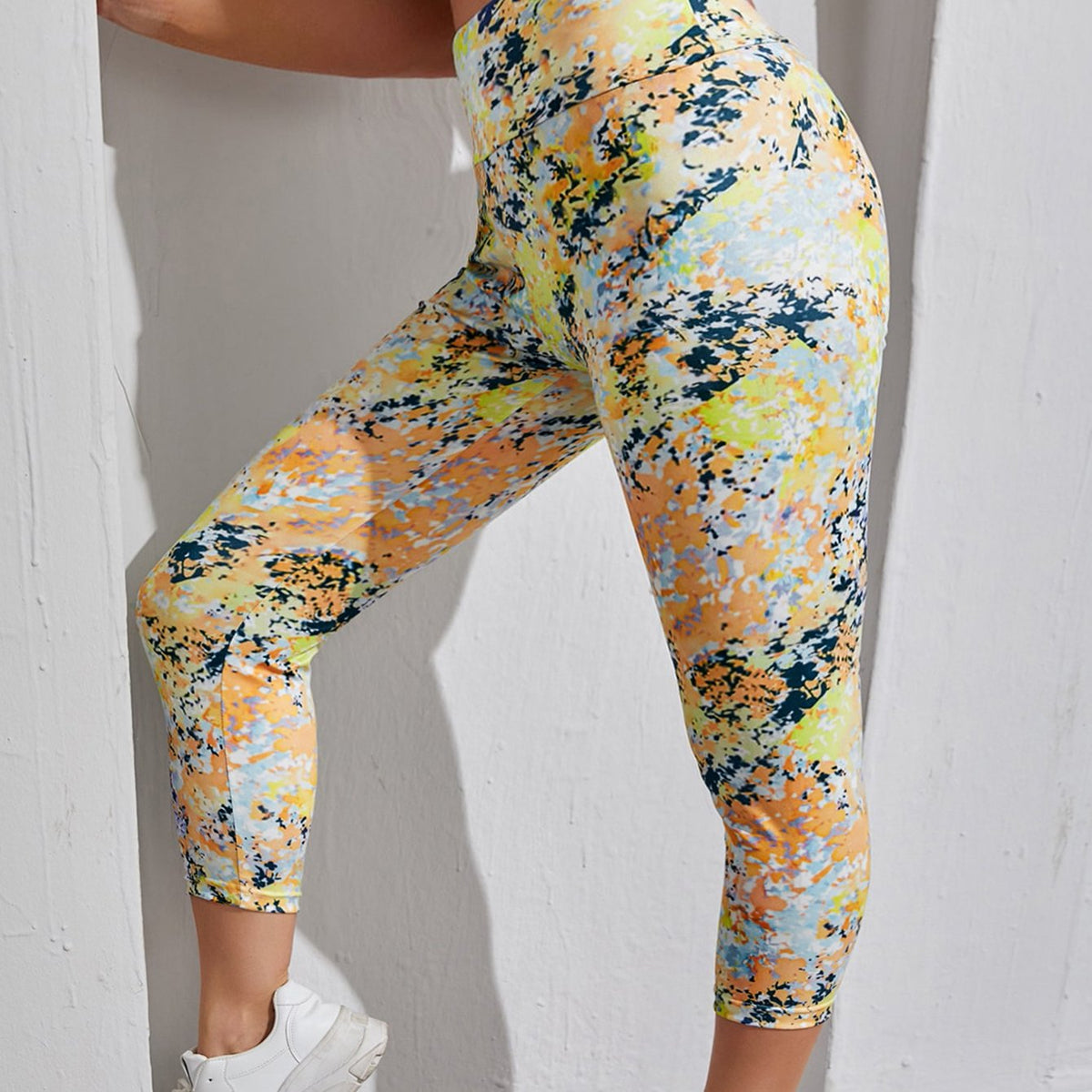  Allover Print Wide Band Waist High Rise Skinny Fitness Leggings