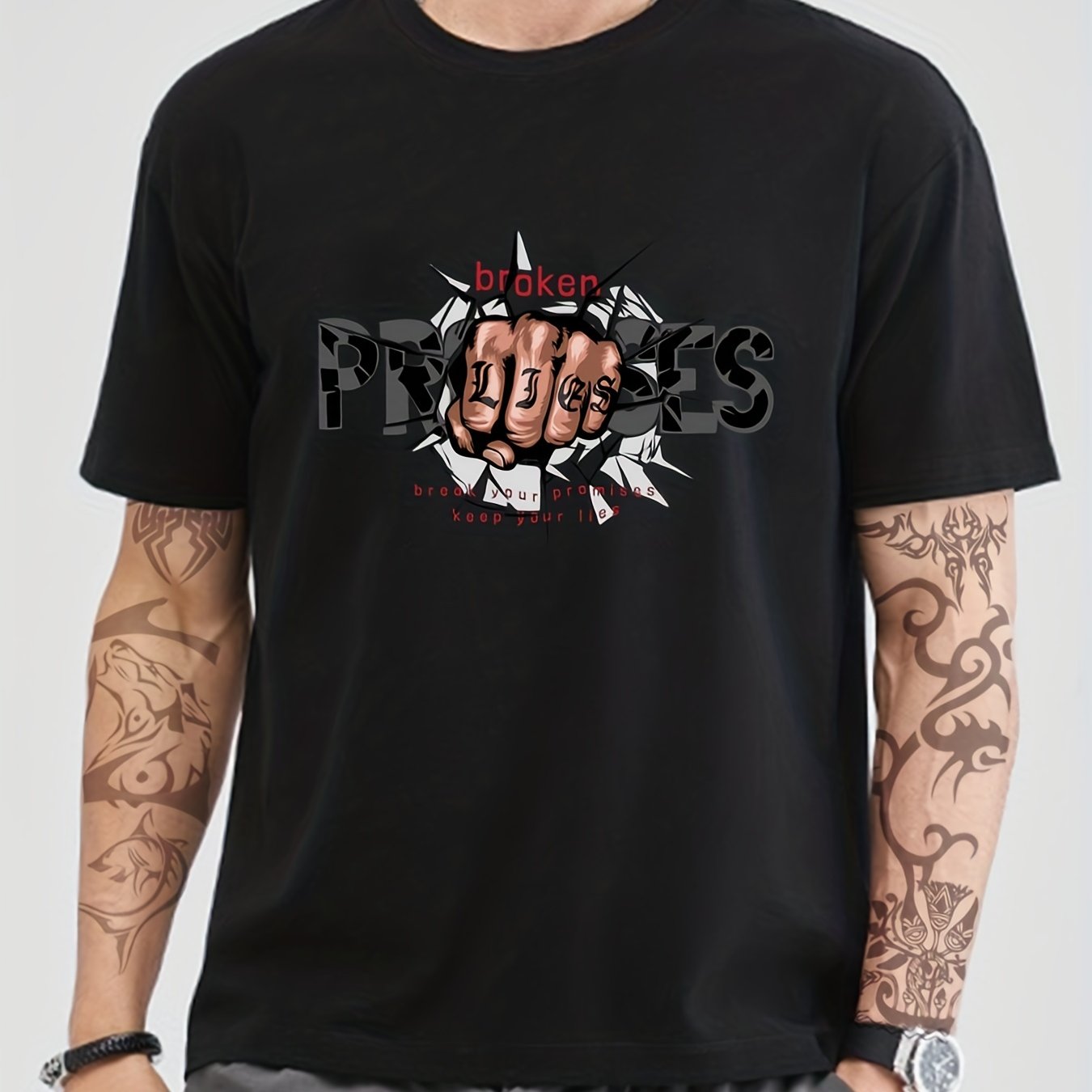 Cotton Fist Print Men's Graphic Crew Neck T-Shirt for Summer