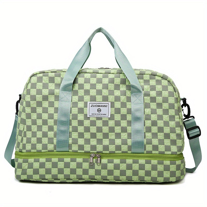 Portable Checkerboard Pattern Sports Gym Bag Large Capacity Travel Duffle Bag