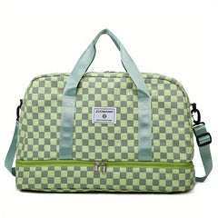 Portable Checkerboard Pattern Sports Gym Bag Large Capacity Travel Duffle Bag