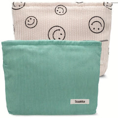 2Pcs Corduroy Makeup Bag Large Capacity Women Organizer Zipper Pouch