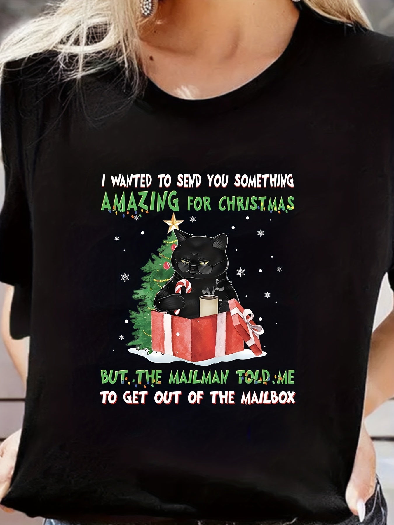 Summer Cat Graphic Short Sleeved T-shirt Gift for Christmas