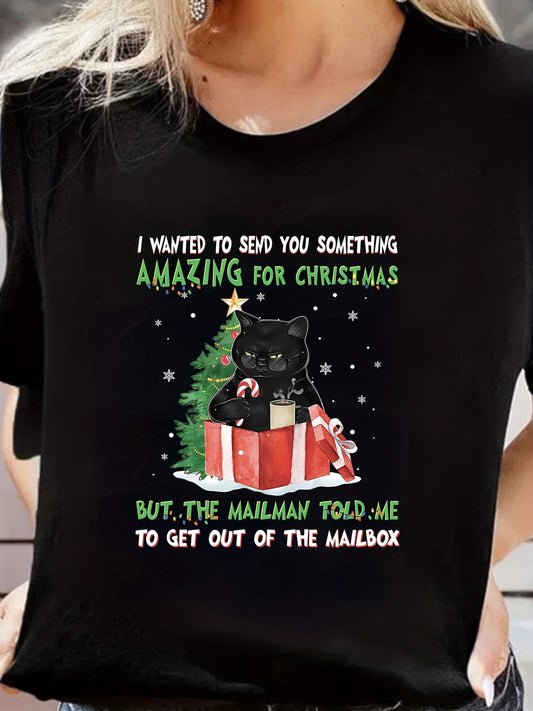 Summer Cat Graphic Short Sleeved T-shirt Gift for Christmas