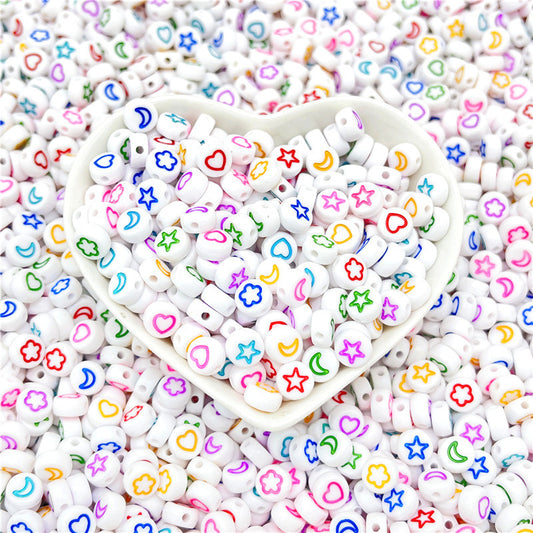 100pcs 4 7mm Star Moon DIY Colorful English Letter Flat Beads