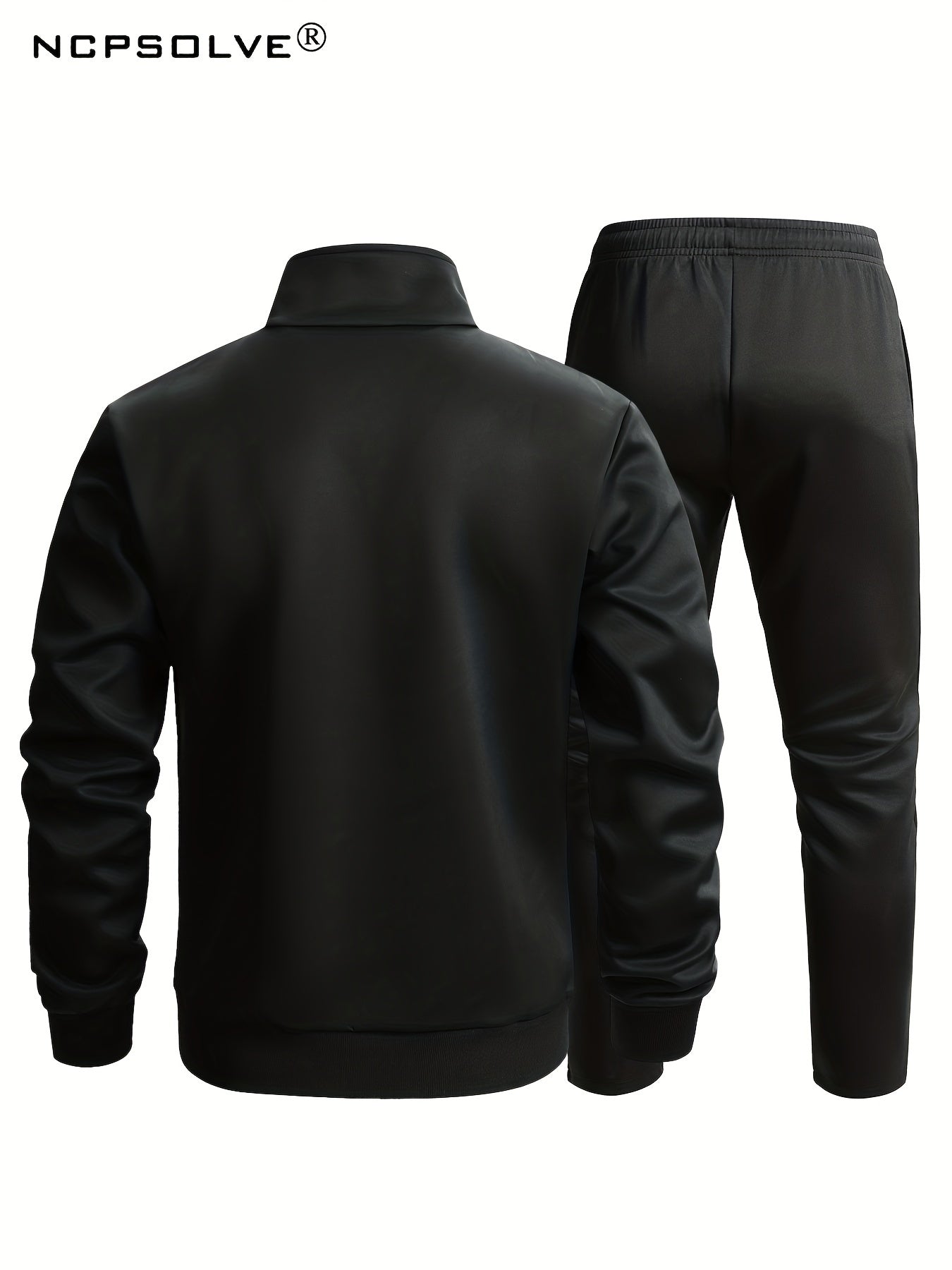 Men's Sports Suit Stand Collar Zip Jacket Solid Waist Pants