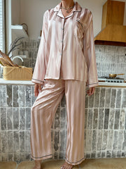 Striped Satin Lounge Set Long Sleeve Top & Pants Women's Loungewear