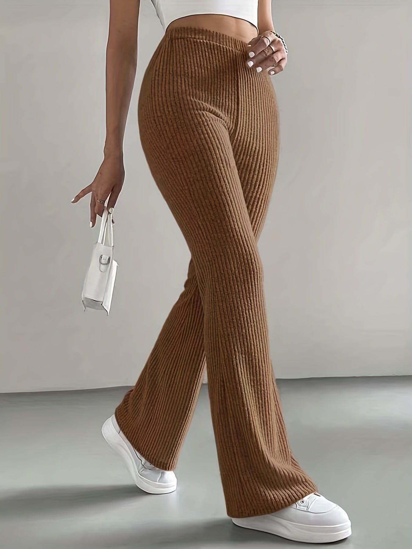 Ribbed Flared Pants Casual Women's Clothing