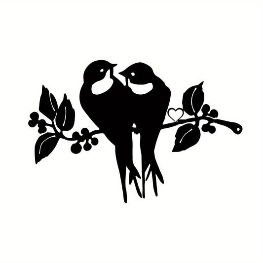 2 Birds Silhouette Steel Wall Decor Art Home Garden Statue Stakes