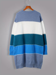  Striped Long Sleeve Crew Neck Sweater Dress