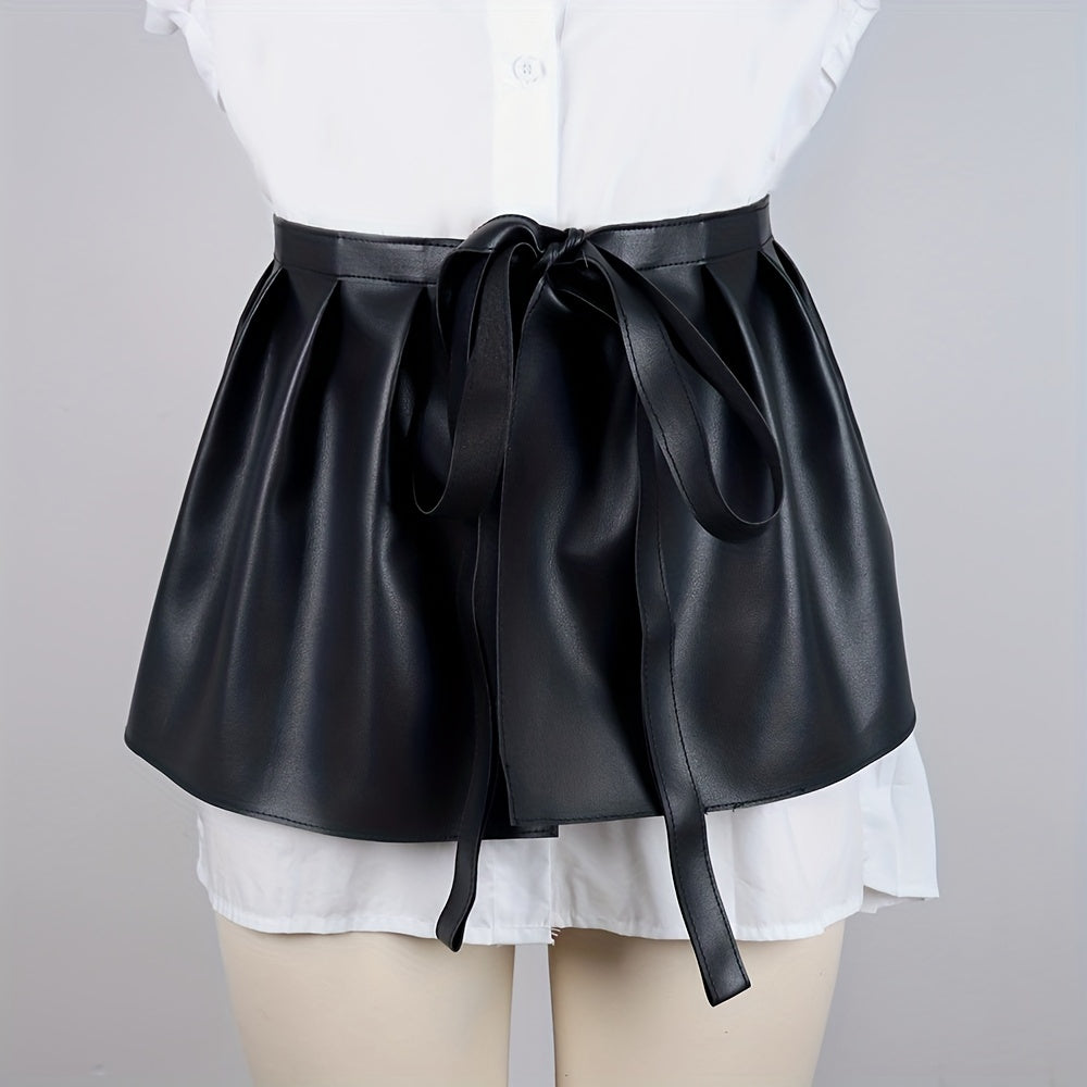 Punk PU Leather Skirt Belt Lace Up Waistband Pleated Skirt