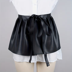 Punk PU Leather Skirt Belt Lace Up Waistband Pleated Skirt