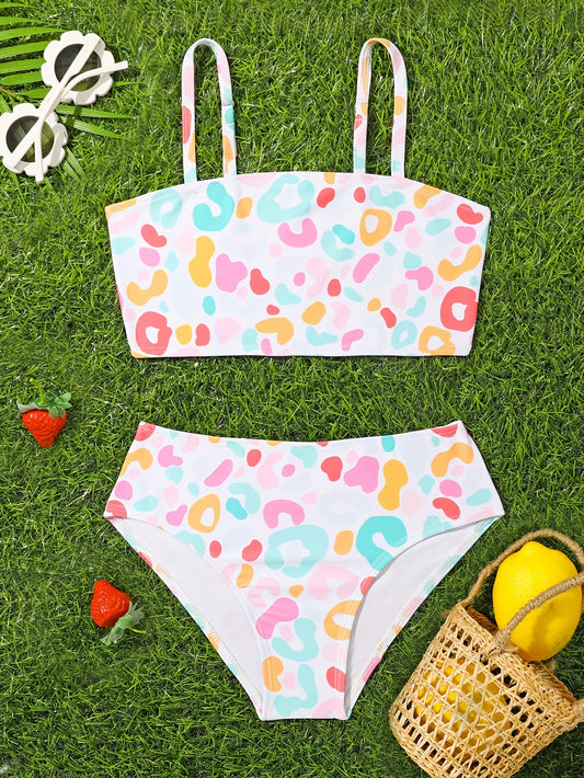 Leopard Print 2pcs Swimsuit Girls Summer Clothes Beach Vacation 4 7y