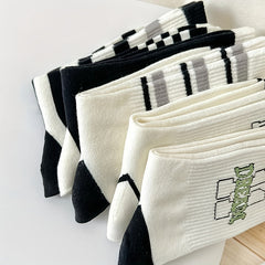 5 Pairs Stripe & Letter Print Ribbed Socks Women's Stockings