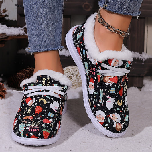 Christmas Style Snow Boots Santa Bunny Moon Pattern Plush Comfort Flats