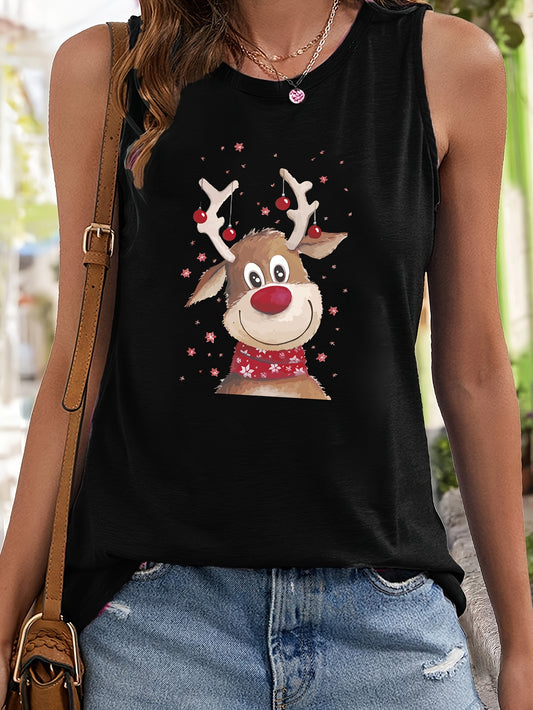 Christmas Deer Print Sleeveless Sports Vest Women's Activewear