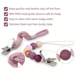 2pcs Pacifier Clips For Baby Soft Braided Holder BPA Silicone Beads Gift