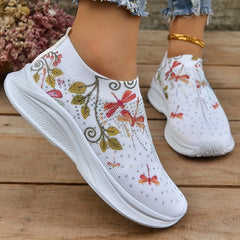 Women's Rhinestone Sock Shoes Dragonfly Slip On Trainers